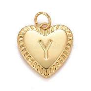 Rack Plating Real 18K Gold Plated Brass Pendants, with Jump Rings, Long-Lasting Plated, Lead Free & Cadmium Free & Nickel Free, Heart with Letter A~Z, Letter.Y, 16x15x2.5mm, Jump Ring: 5x0.5mm, 3mm Inner Diameter(KK-E260-01G-Y)