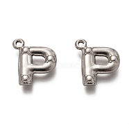 201 Stainless Steel Pendants, Letter P, Stainless Steel Color, 16x14x3mm, Hole: 1.4mm(STAS-H125-54P)
