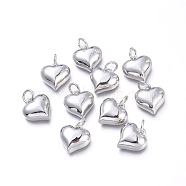 Brass Charms, with Jump Rings, Cadmium Free & Lead Free & Nickel Free, Long-Lasting Plated, Heart, Platinum, 12x11x4.5mm, Hole: 3.4mm(KK-I673-19P)