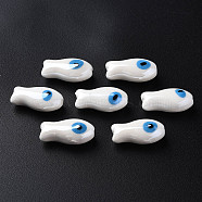 Handmade Porcelain Beads, Famille Rose Style, Fish, White, 19.5x10x8mm, Hole: 2mm(PORC-T007-06A)