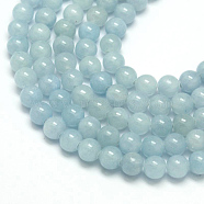 Natural Yellow Jade Beads Strands, Dyed, Round, Light Blue, 10mm, Hole: 1mm, about 40pcs/strand, 15.75 inch(G-G598-10mm-YXS-18)