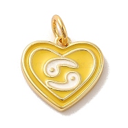Real 18K Gold Plated Brass Enamel Pendants, with Jump Ring, Heart with Constellation Charm, Cancer, 12x13x1.5mm, Hole: 3.4mm(KK-M273-06F-G)