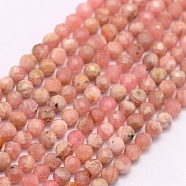 Natural Rhodonite Beads Strands, Grade AA, Faceted, Round, 4mm, Hole: 0.5mm, about 100pcs/strand, 15.7 inch(40cm)(G-F509-41-4mm)