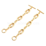 Brass Toggle Clasps with Links, for Jewelry Making, Real 18K Gold Plated, 95mm, T Casp: 5x19x2mm, O Clasp: 13x10x1.5mm, Inner Diameter: 6.5mm(KK-D048-02G)