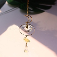 Glass Pendant Decoration, Suncatchers, with Iron Finding, Moon, 420mm(PW-WG71197-02)