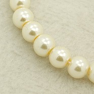 perles de verre nacrées rondes de perle brins, blanc crème, taille: environ 4~5 mm de diamètre, trou: 1 mm, environ 216 pcs / brin(X-HY-4D-B02)