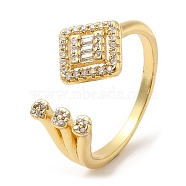 Rack Plating Brass Rhombus Open Cuff Rings with Cubic Zirconia, Lead Free & Cadmium Free, Real 18K Gold Plated, US Size 7 1/4(17.5mm)(RJEW-D008-11G)