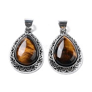 Natural Tiger Eye Teardrop Pendants, Antique Silver Tone Alloy Drop Charms, 39.5x27x9.5mm, Hole: 6x7mm(G-A093-03AS-03)