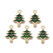 Rack Plating Alloy Enamel Pendants, Cadmium Free & Nickel Free & Lead Free, Christmas Tree, Dark Green, 20x14.2x2.8mm, Hole: 2mm(ENAM-T011-156)