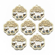 Chinese Style Alloy Pendants, with Enamel, Flower with Deer, Cadmium Free & Lead Free, White, Light Gold, 29x27x1.5mm, Hole: 1.8mm(X-RESI-R431-14-RS)