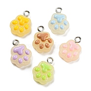 Opaque Resin Pendants, Imitation Jelly, Cat Paw Print Charms with Platinum Plated Iron Loops, Mixed Color, 15.5x12.5x5mm, Hole: 2mm(RESI-Q225-03)