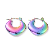 Ion Plating(IP) Rainbow Color 304 Stainless Steel Chunky Rhombus Hoop Earrings for Women, 19x19.5x4mm, Pin: 0.8mm(EJEW-G293-22M)