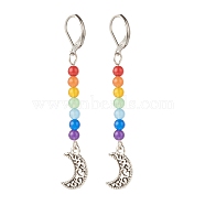 Natural Malaysia Jade with Alloy Moon Long Dangle Leverback Earrings, 7 Chakra Gemstone Jewelry for Women, Antique Silver, 67.5mm, Pin: 0.6mm(EJEW-JE04909-03)