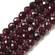 Natural Garnet Beads Strands, Faceted, Round, 4mm, Hole: 1mm, about 86~100pcs/strand, 15.1~15.5 inch(38.5~39.5cm)(G-F460-28-01)