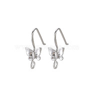 Brass Earring Hooks, Ear Wire, with Horizontal Loop, Nickel Free, Butterfly, Real Platinum Plated, 20x8mm, Hole: 2.5mm, 22 Gauge, Pin: 0.6mm(KK-S356-658P-NF)