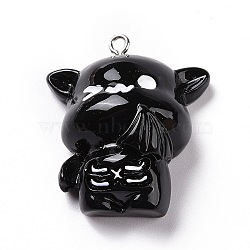 Opaque Resin Pendants, Cat Charms, with Platinum Tone Iron Loops, Black, 32.5x28x13mm, Hole: 2mm(RESI-D063-01A)