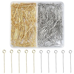 400Pcs 2 Colors 304 Stainless Steel Eye Pin, Golden & Stainless Steel Color, 22 Gauge, 20x6mm, Hole: 2mm, 200pcs/color(FIND-YW0005-14)