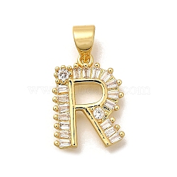 Rack Plating Brass Micro Pave Cubic Zirconia Pendants, Long-Lasting Plated, Lead Free & Cadmium Free,Real 18K Gold Plated, Letter Charms, Letter R, 15.5x11.5x2mm Hole: 5x3mm(KK-L226-100G-R)