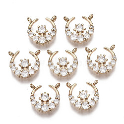 Brass Micro Pave Cubic Zirconia Pendants, Long-Lasting Plated, Moon with Star, Light Gold, Clear, 12x12.5x2.5mm, Hole: 1.2mm(KK-R111-074)