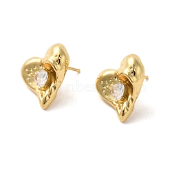 Brass with Cubic Zirconia Heart Stud Earrings, Long-Lasting Plated, Cadmium Free & Lead Free, Real 18K Gold Plated, 17.5x17.5mm(EJEW-G382-24G)