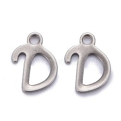 304 Stainless Steel Pendants, Alphabet, Stainless Steel Color, Letter.D, 11x8x1mm, Hole: 1.5mm(STAS-Z023-D)