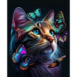 AB Color Flower Cat DIY Diamond Painting Kit, Including Resin Rhinestones Bag, Diamond Sticky Pen, Tray Plate and Glue Clay, Marine Blue, 400x300mm(PW-WG80731-09)