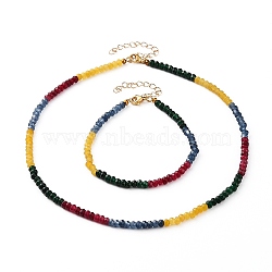 Dyed Natural Malaysia Jade Beads Jewelry Sets, Beaded Necklaces & Bracelets, with Lobster Claw Clasps, Golden, Mixed Color, 8-1/8 inch(20.5cm), 16-1/8 inch(41cm)(SJEW-JS01162)
