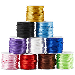 10 Rolls 10 Colors Nylon Rattail Satin Cord, Beading String, for Chinese Knotting, Jewelry Making, Mixed Color, 2mm, about 10.93 yards(10m)/roll, 1 roll/color(NWIR-SC0001-09)