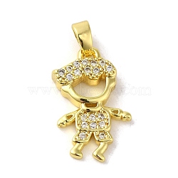 Rack Plating Brass Micro Pave CLear Cubic Zirconia Pendants, Real 18K Gold Plated, Long-Lasting Plated, Cadmium Free & Lead Free, Human, 20x12x2.5mm, Hole: 5x2.5mm(KK-C053-08G)