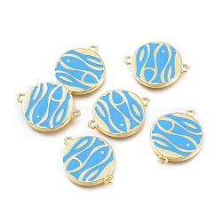Brass Enamel Links Connectos, Flat Round, Real 18K Gold Plated, Light Sky Blue, 19.5x15x2mm, Hole: 1.4mm(KK-P9710-A01)