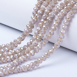 Electroplate Glass Beads Strands, Pearl Luster Plated, Faceted, Rondelle, Navajo White, 3x2mm, Hole: 0.8mm, about 165~169pcs/strand, 15~16 inch(38~40cm)(EGLA-A034-P2mm-A17)