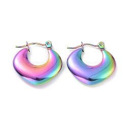 Ion Plating(IP) Rainbow Color 304 Stainless Steel Chunky Rhombus Hoop Earrings for Women, 19x19.5x4mm, Pin: 0.8mm(EJEW-G293-22M)