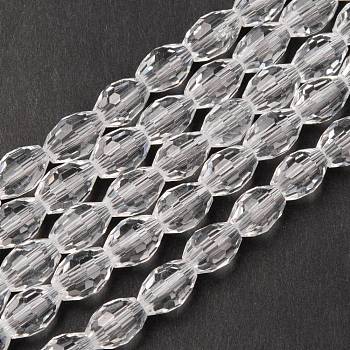 Glass Beads Strands, Faceted, Oval, Clear, about 8mm long, 6mm thick, hole: 1.5mm, about 72pcs/strand