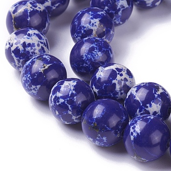 Synthetic Regalite/Imperial Jasper/Sea Sediment Jasper Bead Strands, Dyed, Round, Dark Blue, 12mm, Hole: 1mm, about 33pcs/strand, 15.7 inch