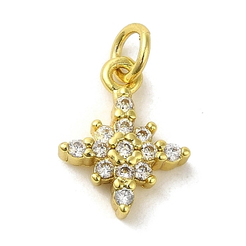 Brass Micro Pave Cubic Zirconia Charms, Real 18K Gold Plated, Star Charms, Clear, 14.5x12x3mm, Hole: 3mm