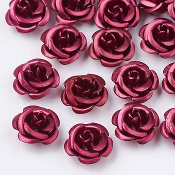 Aluminum Beads, Frosted, Long-Lasting Plated, 5-Petal Flower, Cerise, 7.5~8x5mm, Hole: 1mm