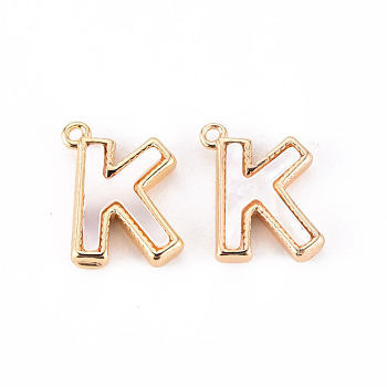 Brass Charms, with Shell, Real 18K Gold Plated, Nickel Free, Letter.K, 10x9x2mm, Hole: 0.9mm