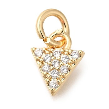 Brass Micro Pave Cubic Zirconia Pendants, Triangle Charms, with Jump Ring, Golden, 8.5x6.5x2mm