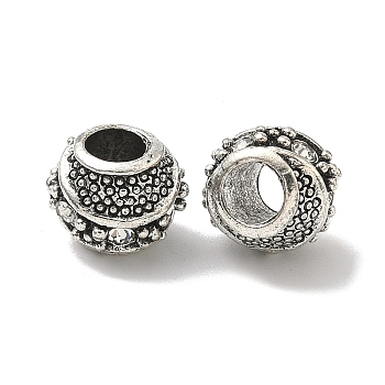 Barrel Antique Silver Plated Metal Alloy Rhinestone European Beads, Large Hole Beads, Crystal, 10~11x9mm, Hole: 5mm