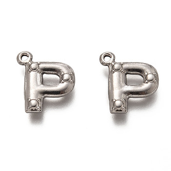 201 Stainless Steel Pendants, Letter P, Stainless Steel Color, 16x14x3mm, Hole: 1.4mm