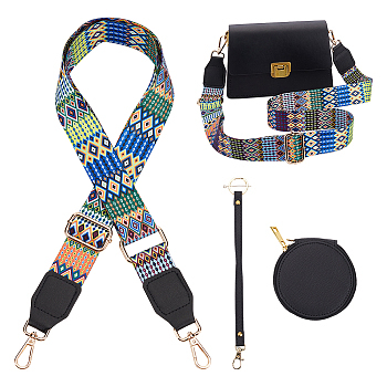 WADORN 1Pc PU Leather Wallets & 1Pc Boho Style Nylon Adjustable Webbing Bag Straps, with Alloy Swivel Clasps, Mixed Color, 9.6~145cm