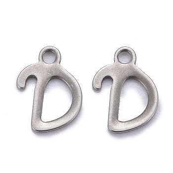 304 Stainless Steel Pendants, Alphabet, Stainless Steel Color, Letter.D, 11x8x1mm, Hole: 1.5mm