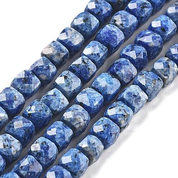 Dyed Natural Sesame Jasper Beads Strands, Faceted, Cube, Royal Blue, 6.5~7x6.5~7x6.5~7mm, Hole: 1mm, about 61~62pcs/strand, 15.47~15.67 inch(39.3~39.8cm)