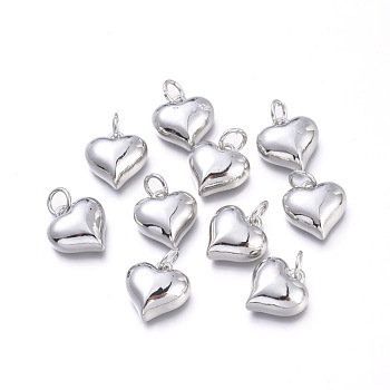 Brass Charms, with Jump Rings, Cadmium Free & Lead Free & Nickel Free, Long-Lasting Plated, Heart, Platinum, 12x11x4.5mm, Hole: 3.4mm