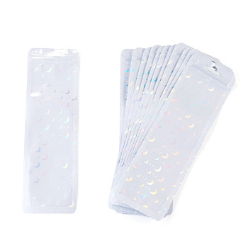 50Pcs Rectangle Glitter Holographic Plastic Yin-yang Zip Top Gift Bags, Self Sealing Reclosable Package Pouches for Pen Keychain Watch Storage, Moon, 21.7x6.5x0.02cm, Unilateral Thickness: 2.7 Mil(0.07mm)