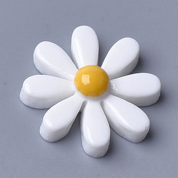Resin Cabochons, Flower, Creamy White, 17~18x5~6mm