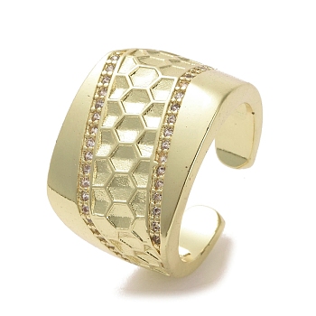Brass Micro Pave Cubic Zirconia Open Cuff Ring, Real 16K Gold Plated, US Size 7 1/4(17.5mm)