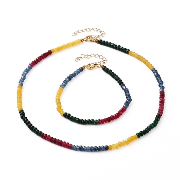 Dyed Natural Malaysia Jade Beads Jewelry Sets, Beaded Necklaces & Bracelets, with Lobster Claw Clasps, Golden, Mixed Color, 8-1/8 inch(20.5cm), 16-1/8 inch(41cm)