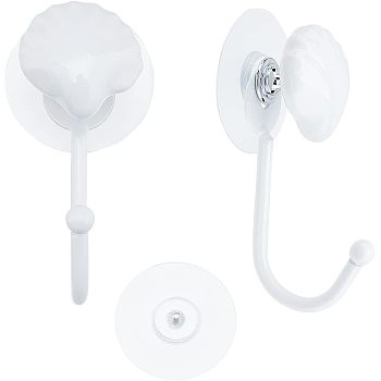 Nbeads Porcelain Decorative Hook Hangers, with Iron Hook & Plastic Seamless Sticker, Shell Shape, White, 46.5~100x47~60x11~33mm, 3pcs/set, 2 sets