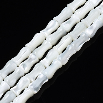 Natural Trochid Shell/Trochus Shell Beads Strands, Bleach, Bamboo Stick, White, 8x4mm, Hole: 0.9mm, about 51pcs/strand, 15.75 inch(40cm)